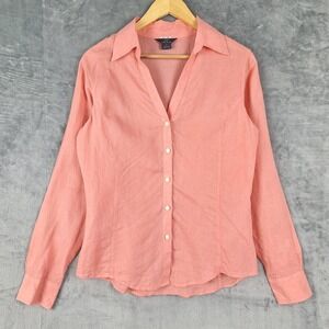 346 Brooks Brothers Top 8 Coral Linen Button Down Beach Coastal Princess Seam